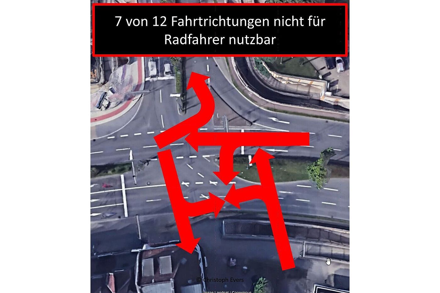 Bild von Kreuzung am Berg - Nicht nutzbare Fahrtrichtungen