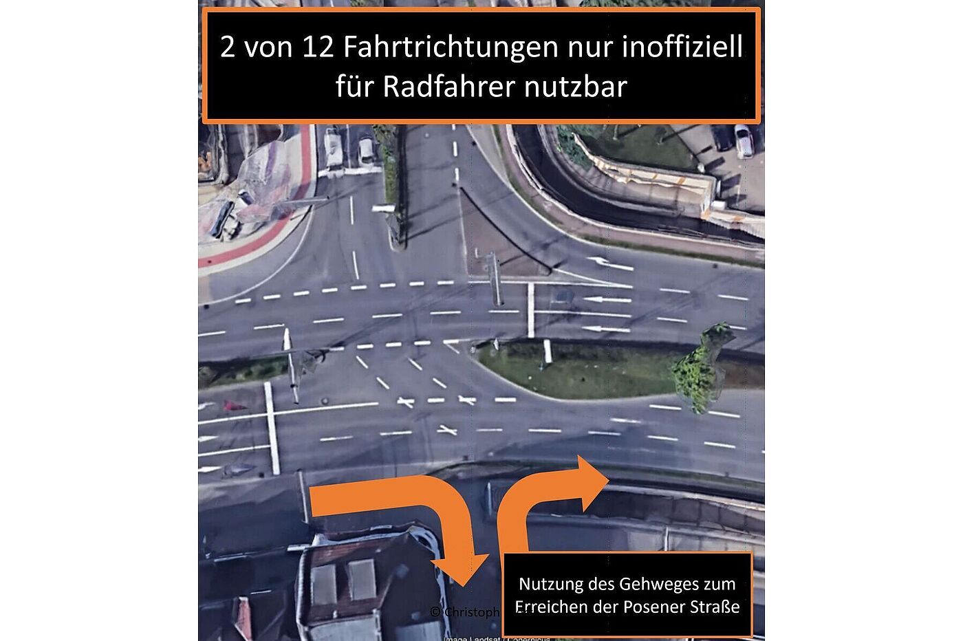Bild von Kreuzung am Berg - Mögliche, aber theoretisch nicht erlaubte Fahrtrichtungen